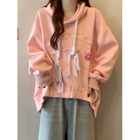 FA53103# 大码2-300斤设计感绣花连帽长袖卫衣女春秋胖mm宽松百搭上衣外套  服裝批發女裝批發服飾貨源