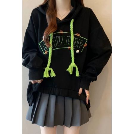 FA53103# 大码2-300斤设计感绣花连帽长袖卫衣女春秋胖mm宽松百搭上衣外套  服裝批發女裝批發服飾貨源