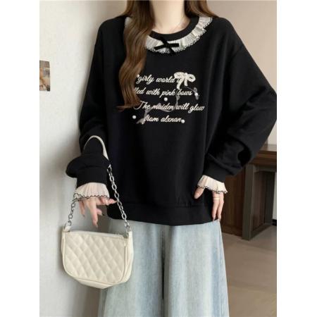 FA53105# 大码2-300斤荷叶领正肩卫衣女春秋新款胖mm宽松打底衫喇叭袖上衣  服裝批發女裝批發服飾貨源