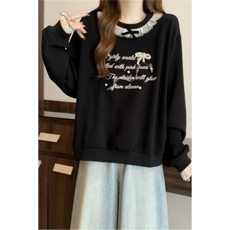 FA53105# 大码2-300斤荷叶领正肩卫衣女春秋新款胖mm宽松打底衫喇叭袖上衣  服裝批發女裝批發服飾貨源