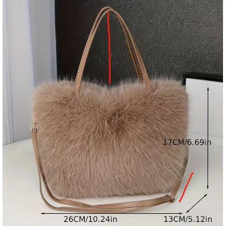TJ2235# 毛毛手提包包女2024新款百搭高级感毛绒单肩包秋冬款锁扣设计时尚