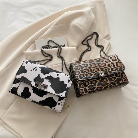TJ2242# 个性豹纹链条单肩手提甜酷辣妹休闲奶牛纹2024夏季新款斜挎小方包