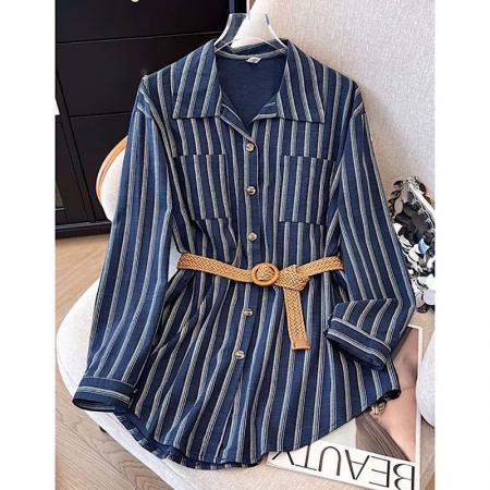 FA53111# 自留款推荐韩版气质条纹设计衬衣女秋季新款休闲百搭上衣 服裝批發女裝批發服飾貨源