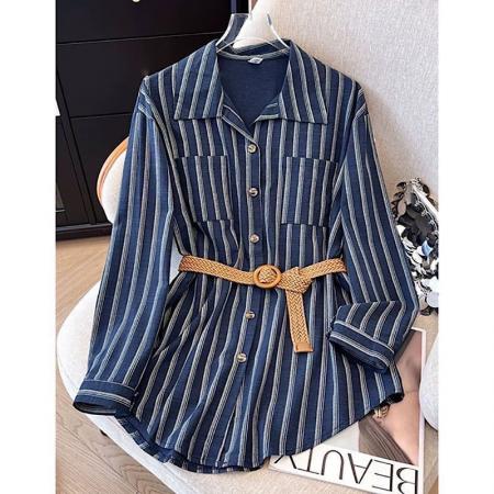 FA53111# 自留款推荐韩版气质条纹设计衬衣女秋季新款休闲百搭上衣 服裝批發女裝批發服飾貨源