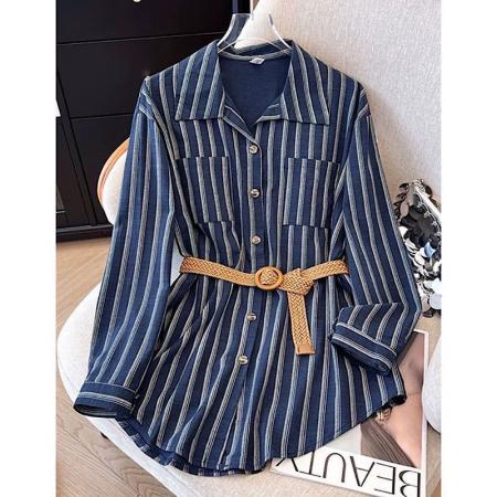 FA53111# 自留款推荐韩版气质条纹设计衬衣女秋季新款休闲百搭上衣 服裝批發女裝批發服飾貨源