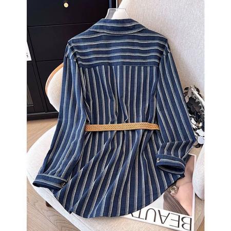 FA53111# 自留款推荐韩版气质条纹设计衬衣女秋季新款休闲百搭上衣 服裝批發女裝批發服飾貨源