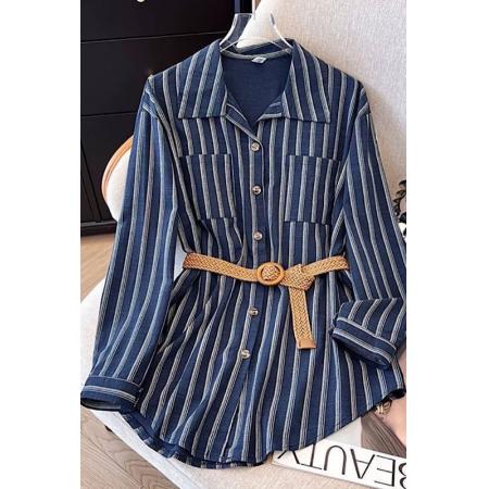 FA53111# 自留款推荐韩版气质条纹设计衬衣女秋季新款休闲百搭上衣 服裝批發女裝批發服飾貨源