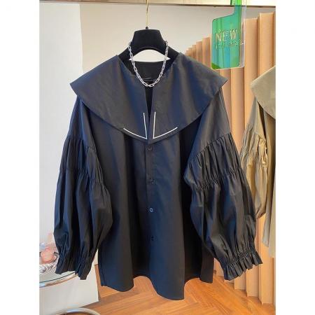 FA53118# 春秋娃娃领宽松衬衫女遮肚子灯笼袖上衣 服裝批發女裝批發服飾貨源