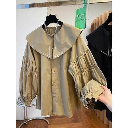 FA53118# 春秋娃娃领宽松衬衫女遮肚子灯笼袖上衣 服裝批發女裝批發服飾貨源