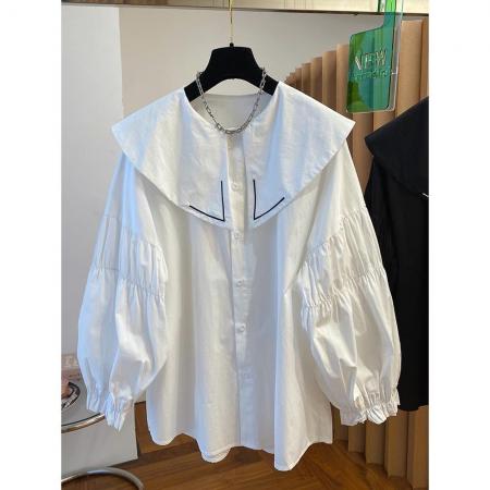 FA53118# 春秋娃娃领宽松衬衫女遮肚子灯笼袖上衣 服裝批發女裝批發服飾貨源