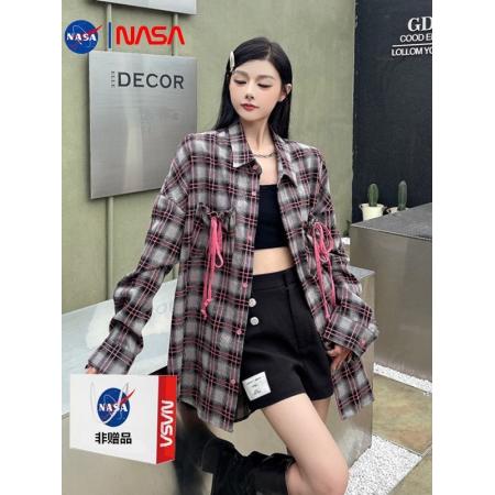 FA53119# 联名蝴蝶结氛围感格子衬衫女长袖韩版潮流宽松防晒开衫外套bf 服裝批發女裝批發服飾貨源