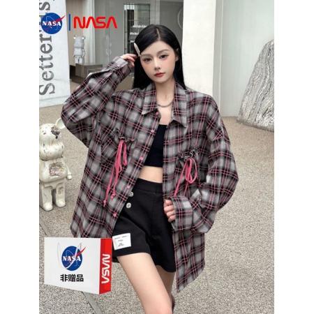 FA53119# 联名蝴蝶结氛围感格子衬衫女长袖韩版潮流宽松防晒开衫外套bf 服裝批發女裝批發服飾貨源