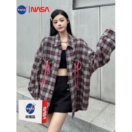 FA53119# 联名蝴蝶结氛围感格子衬衫女长袖韩版潮流宽松防晒开衫外套bf 服裝批發女裝批發服飾貨源