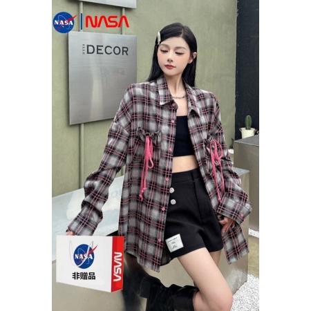 FA53119# 联名蝴蝶结氛围感格子衬衫女长袖韩版潮流宽松防晒开衫外套bf 服裝批發女裝批發服飾貨源