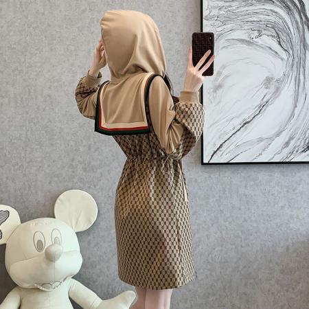 FA53121# 春秋季款拉链长袖连衣裙女连帽抽绳时尚修身显瘦 服裝批發女裝批發服飾貨源