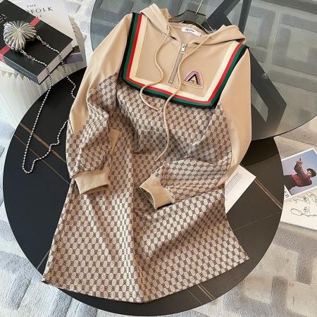 FA53121# 春秋季款拉链长袖连衣裙女连帽抽绳时尚修身显瘦 服裝批發女裝批發服飾貨源