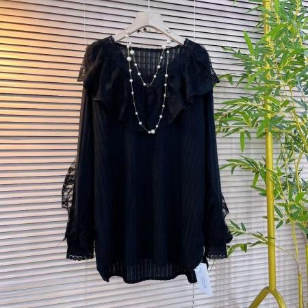 FA53123# 秋冬爆款欧货高端洋气蕾丝拼接花边套头内搭大码蕾丝打底衫潮 服裝批發女裝批發服飾貨源