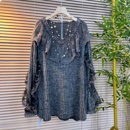 FA53123# 秋冬爆款欧货高端洋气蕾丝拼接花边套头内搭大码蕾丝打底衫潮 服裝批發女裝批發服飾貨源