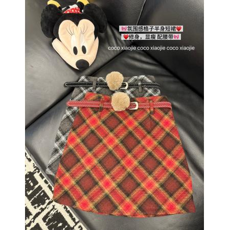 FA53131# 复古新款撞色格子高腰半身裙女装冬季别致减龄显瘦包臀裙 服裝批發女裝批發服飾貨源