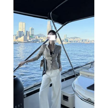 FA53136# 大码时尚早秋双口袋撞色纽扣上衣外套韩系老钱气质掐腰衬衫 服裝批發女裝批發服飾貨源