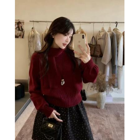 FA53153# 韩系简约慵懒风V领保暖毛衣女秋冬软糯减龄显瘦针织衫配围巾 服裝批發女裝批發服飾貨源