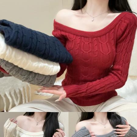 FA53154# 藏蓝色粗线绞花内搭打底针织毛衣女秋冬季巨好看韩系漂亮上衣 服裝批發女裝批發服飾貨源