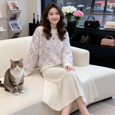 FA53156# ～针织百褶半身裙女秋冬小个子高腰显瘦中长款a字伞裙长裙 服裝批發女裝批發服飾貨源