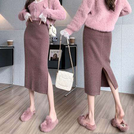 FA53158# ～秋冬弹力坑条纹针织半身裙女直筒裙包臀裙气质毛线裙半身裙 服裝批發女裝批發服飾貨源