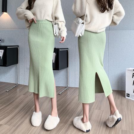 FA53158# ～秋冬弹力坑条纹针织半身裙女直筒裙包臀裙气质毛线裙半身裙 服裝批發女裝批發服飾貨源