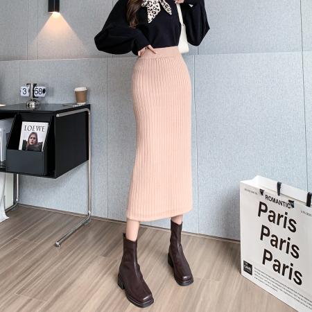 FA53158# ～秋冬弹力坑条纹针织半身裙女直筒裙包臀裙气质毛线裙半身裙 服裝批發女裝批發服飾貨源