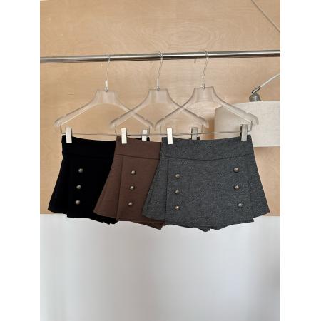 FA53159# 灰色修身纽扣毛呢A字裤裙女冬季新款美式复古气质半身裙 服裝批發女裝批發服飾貨源