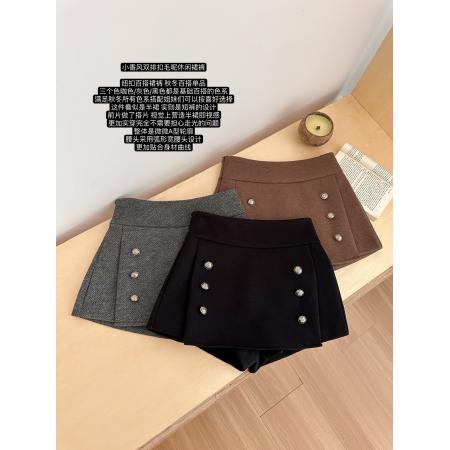 FA53159# 灰色修身纽扣毛呢A字裤裙女冬季新款美式复古气质半身裙 服裝批發女裝批發服飾貨源