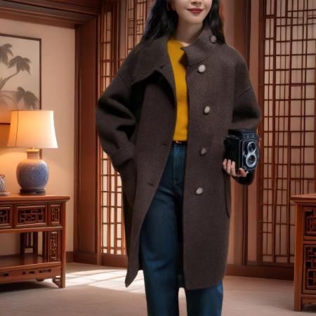 FA53161# 新款秋冬落肩袖毛呢外套女小高领宽松藏肉单排扣百搭毛呢大衣 服裝批發女裝批發服飾貨源