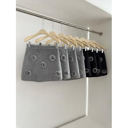 FA53164# 立体山茶花毛呢半身裙女冬季高腰短裙复古A字裙子 服裝批發女裝批發服飾貨源