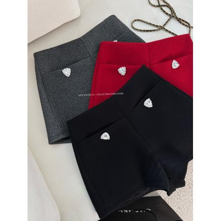 FA53166# 新款高级感气质韩版小香风毛呢精致设计感三角不规则水钻短裤 服裝批發女裝批發服飾貨源