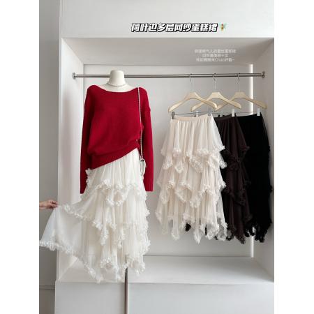 FA53167# 荷叶边不规则多层网纱蛋糕裙中长款高腰A字仙女半裙 服裝批發女裝批發服飾貨源