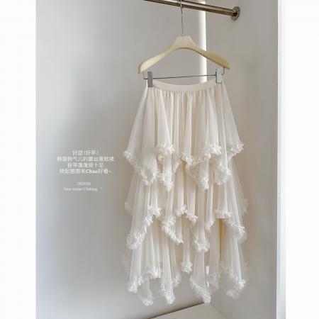 FA53167# 荷叶边不规则多层网纱蛋糕裙中长款高腰A字仙女半裙 服裝批發女裝批發服飾貨源