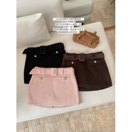 FA53168# 粉色灯芯绒半身裙女冬季miu系甜美纯欲风a字裙包臀裙 服裝批發女裝批發服飾貨源