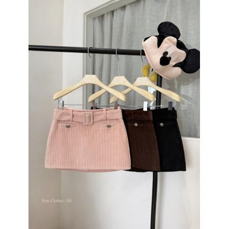 FA53168# 粉色灯芯绒半身裙女冬季miu系甜美纯欲风a字裙包臀裙 服裝批發女裝批發服飾貨源