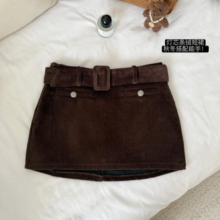 FA53168# 粉色灯芯绒半身裙女冬季miu系甜美纯欲风a字裙包臀裙 服裝批發女裝批發服飾貨源