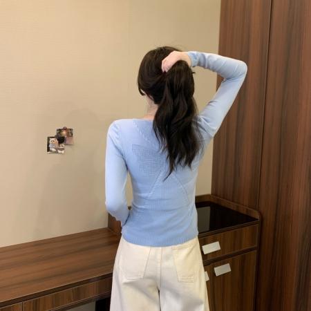 FA53174# 秋冬新款双生蝴蝶镂空V领修身显瘦百搭针织衫打底上衣 服裝批發女裝批發服飾貨源
