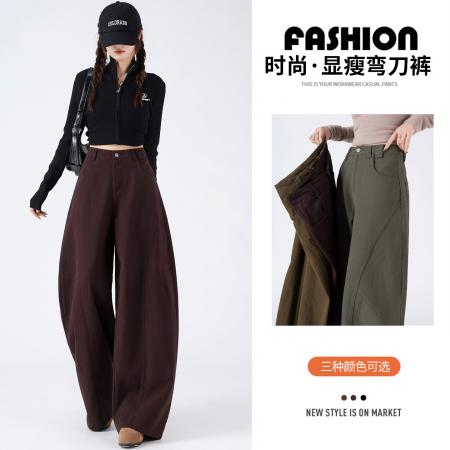 FA53179# 春季美式解构弯刀工装裤女复古慵懒松弛感宽松直筒阔腿裤 服裝批發女裝批發服飾貨源