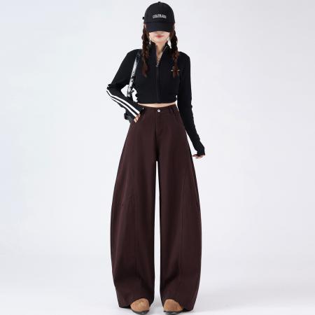 FA53179# 春季美式解构弯刀工装裤女复古慵懒松弛感宽松直筒阔腿裤 服裝批發女裝批發服飾貨源