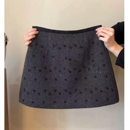FA53181# 重工亮片毛呢短裙女秋冬新款韩版高腰显瘦A字裙小香风半身裙 服裝批發女裝批發服飾貨源