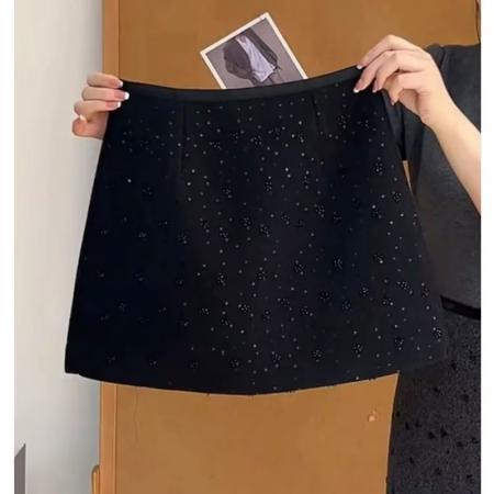 FA53181# 重工亮片毛呢短裙女秋冬新款韩版高腰显瘦A字裙小香风半身裙 服裝批發女裝批發服飾貨源