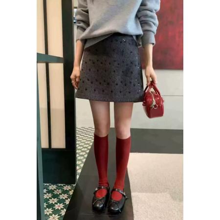 FA53181# 重工亮片毛呢短裙女秋冬新款韩版高腰显瘦A字裙小香风半身裙 服裝批發女裝批發服飾貨源