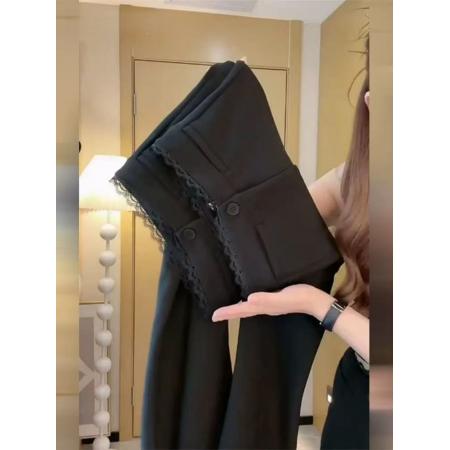 FA53184# 黑色西装微喇叭裤子女秋冬新款小个子修身显瘦休闲超模马蹄裤 服裝批發女裝批發服飾貨源