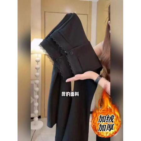 FA53184# 黑色西装微喇叭裤子女秋冬新款小个子修身显瘦休闲超模马蹄裤 服裝批發女裝批發服飾貨源