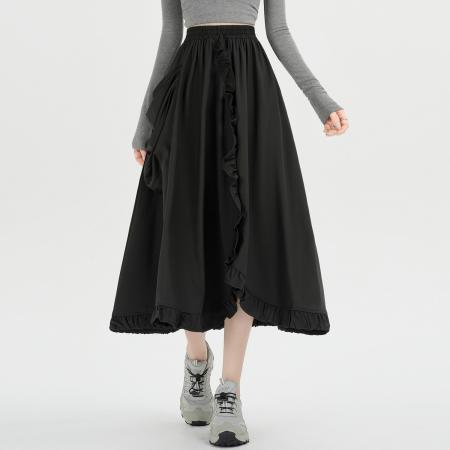 FA53185# 早春新款高腰显瘦遮跨半身裙女设计感木耳边A字大摆裙 服裝批發女裝批發服飾貨源