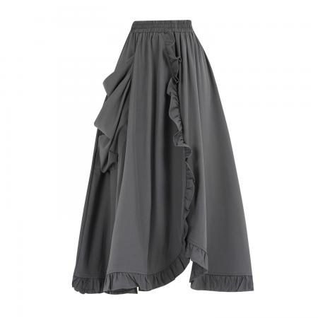 FA53185# 早春新款高腰显瘦遮跨半身裙女设计感木耳边A字大摆裙 服裝批發女裝批發服飾貨源